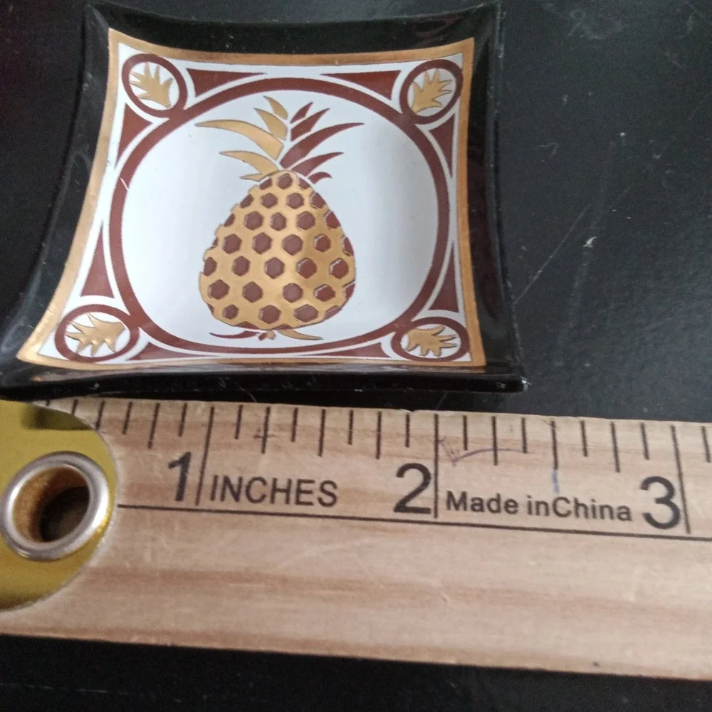 Set of 4 Pineapple Glass Trinket Dishes Square Gold Brown Tropical Decor 2.75in